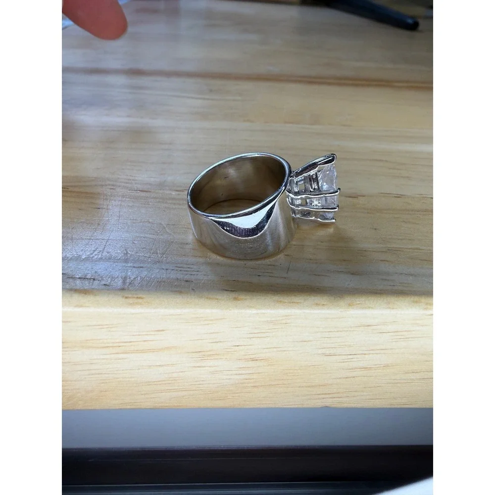 Modern Minimalist Marquise CZ Wide Band Statement Ring 18KT GE Size 7.5